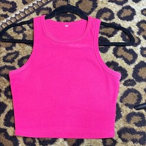 Hot pink cropped ribbed tank top. Size x small.